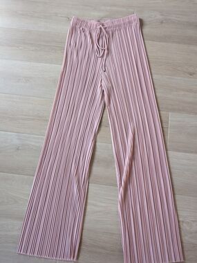 Women's Pleated Drawstring Wide-Leg Pants - Pink